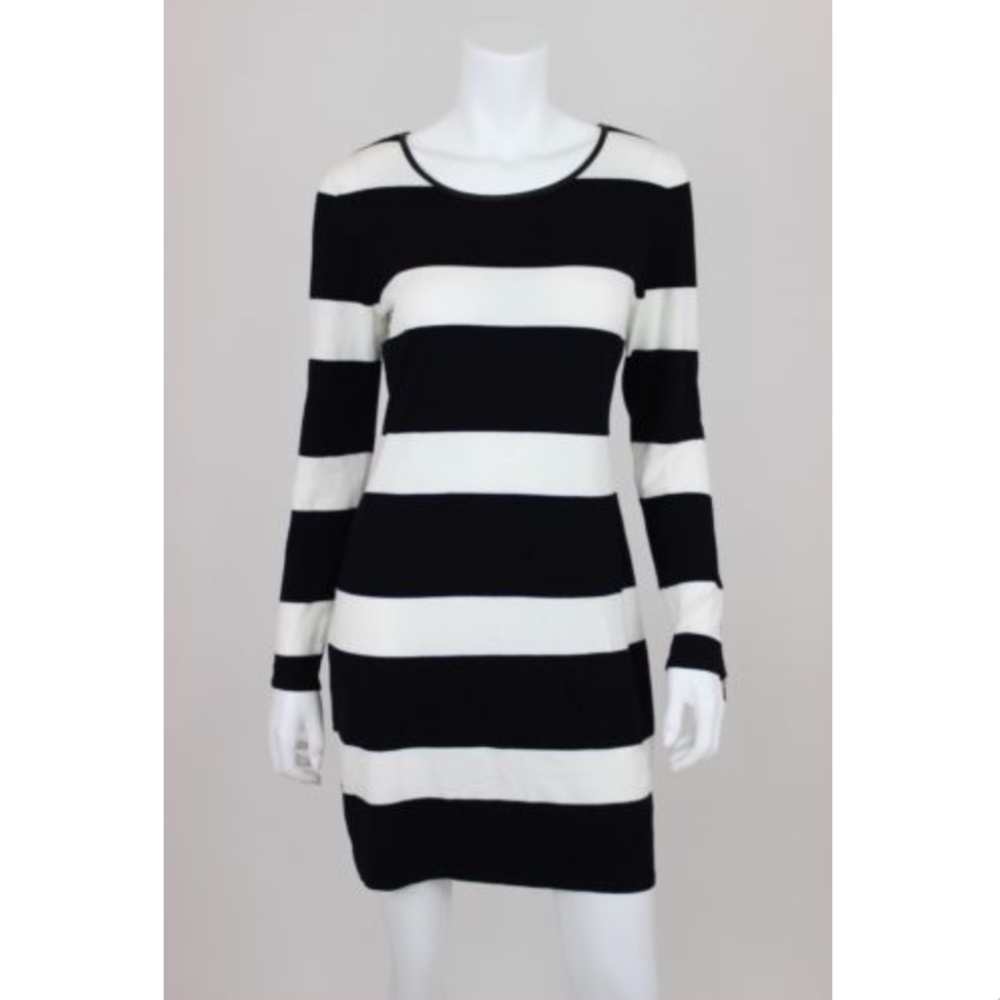 NWT INC Dress Petite M Black White Stripe L/S $99